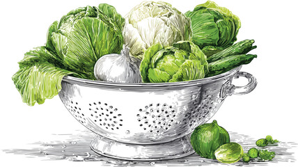 Fresh Vegetables in Stylish Kitchen Colander Set with Strainer