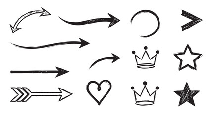 Hand-drawn vector arrows set for icons, illustration, and design concept