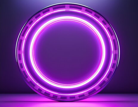 glowing purple ring circular shape neon light futuristic design isolated on white background modern style vibrant color digital art minimalistic energetic mood