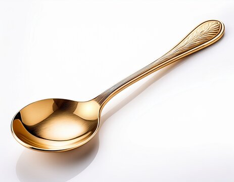polished gold spoon isolated on white background