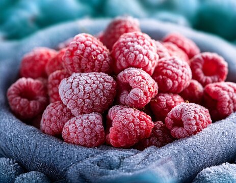 close up of a pile of frozen raspberries - Powered by Adobe