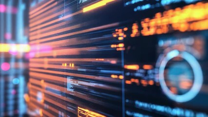 Abstract digital code displaying data on screen interface - Powered by Adobe