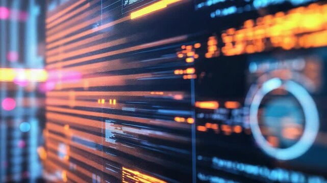 Abstract digital code displaying data on screen interface - Powered by Adobe