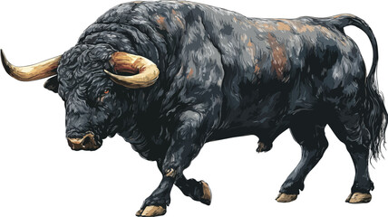 Majestic Black Bull with Enormous Horns Vector Illustration