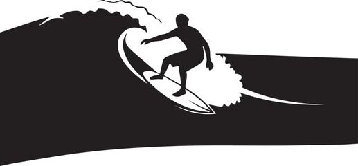 Fototapeta premium Silhouette of a surfer riding a powerful wave mastering the ocean sport