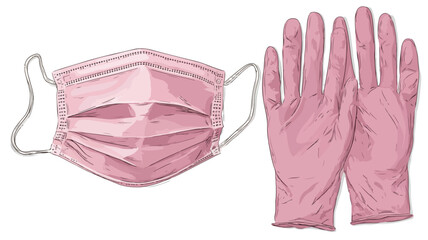 Pink Mask and Latex Gloves for Infection Protection
