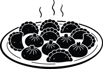 Steaming plate of delicious dumplings served ready to eat food