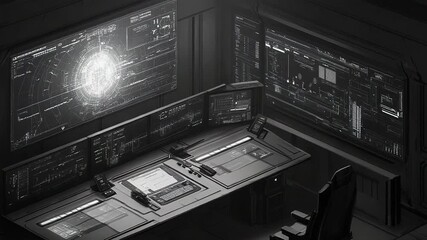 Futuristic control room managing complex data analysis systems - Powered by Adobe