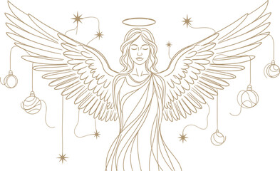 Elegant golden angel with wings and halo on a dark background illustration