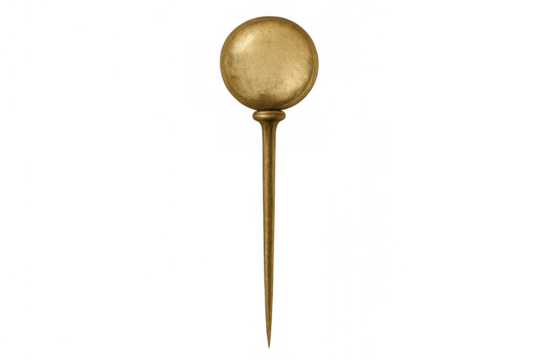 Golden pushpin creating a marker point on maps or boards, representing location, strategy, and ideas on a transparent background - Powered by Adobe