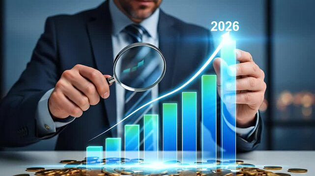 Executive analyzing data and magnifying market trends