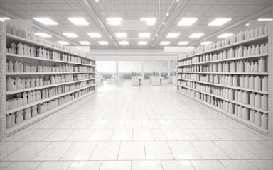 Blanc white 3D supermarket mock-up background render