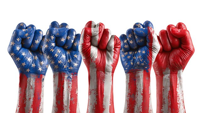 Raised fists painted with the american flag showcasing patriotism and unity - Powered by Adobe