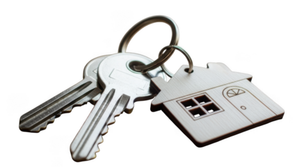 Key with house charm isolated on transparent background