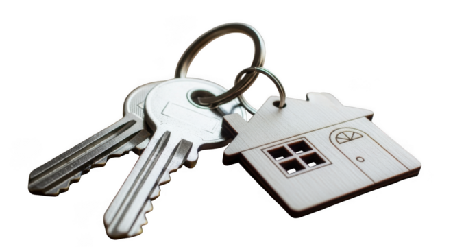 Key with house charm isolated on transparent background