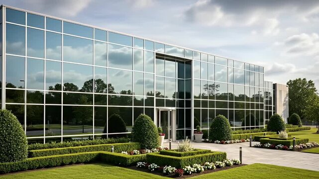 Class A Suburban Office Park with Glass Facade and Manicured Grounds