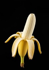 A close-up shot of a vibrant yellow banana being skillfully peeled, revealing the soft, edible fruit within. Fresh, healthy snack ,peeling ,vegan ,fresh