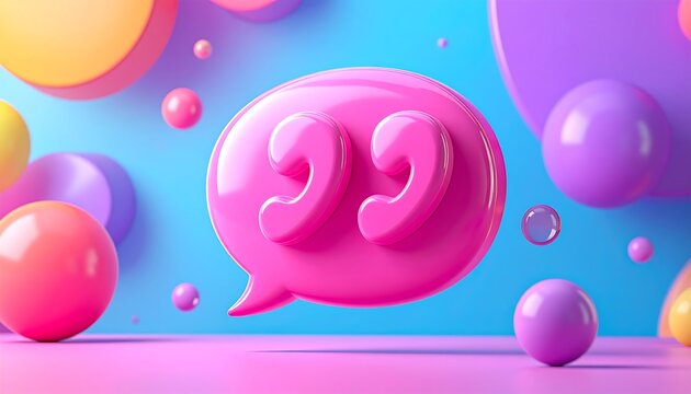 Pink quote bubble on a colorful background of spheres, in shades of blue, pink, purple, and yellow - Powered by Adobe
