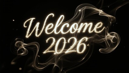 Black and gold image of smoke with the words "welcome 2026" written in gold le