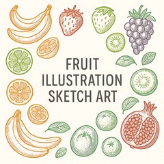 Hand drawn fruit illustration sketch art collection