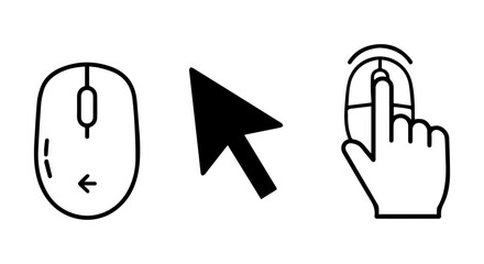 Computer mouse pointer click and scroll interaction line icons