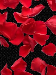 Falling red rose petals against a dark textured background