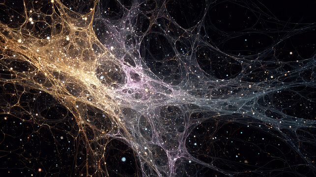 Cosmic nebula with glowing stars and interstellar gas clouds - Powered by Adobe