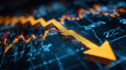 Financial market downturn illustrated by a sharp downward arrow and chart