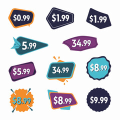 Colorful sale and discount label set for retail promotion icons