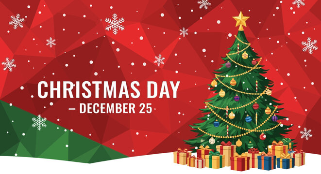Christmas Day December 25 Festive Tree Gifts Snowfall.