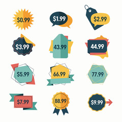 Colorful discount and sale label set vector icons for business and retail design