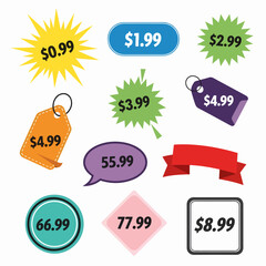 Set of colorful price stickers