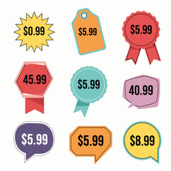 Set of colorful price stickers