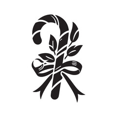 candy cane, leaves and ribbon vector silhouette clip art logo design illustration. candy ribbon icon set idea collection