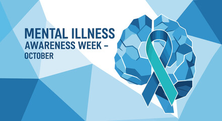 Mental Illness Awareness Week October Brain Awareness Ribbon.
