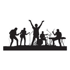 Silhouette of a rock band isolated on white background, ideal for music events, concerts, and entertainment themed designs and projects