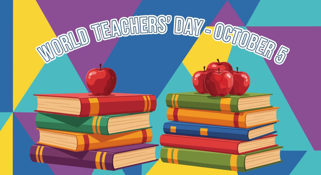 World Teachers Day October 5 Celebration with Books and Apples.