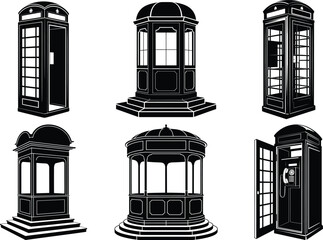London Phone Box Silhouette Clipart Vector Illustration. Classic British Telephone Booth, Red Telephone Booth, British Phone Box, Vintage England Landmark, Traditional UK Telephone Booth.