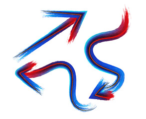 Abstract red and blue brush stroke arrows in various curved directions. Ideal for modern infographic, motion, and design use.