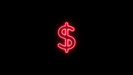 abstract neon dollar icon animation on black background, money concept video . - Powered by Adobe