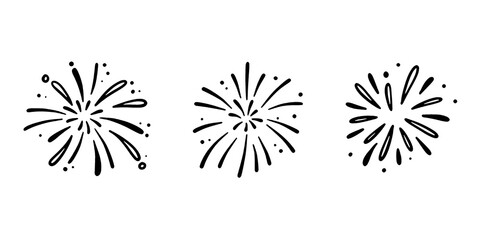 vector illustration Firework new year set. Doodle firework sparkles for New Year celebration, golden burst and festive elements for birthday or party decor. Hand drawn style for a firework themed 