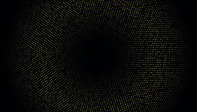 Gold radial halftone dot pattern on black background