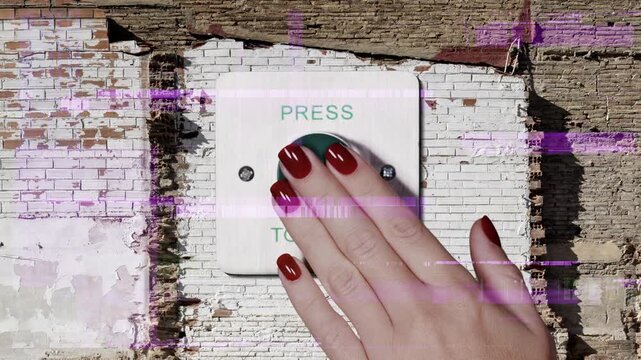 wall and hand pressing large exit button