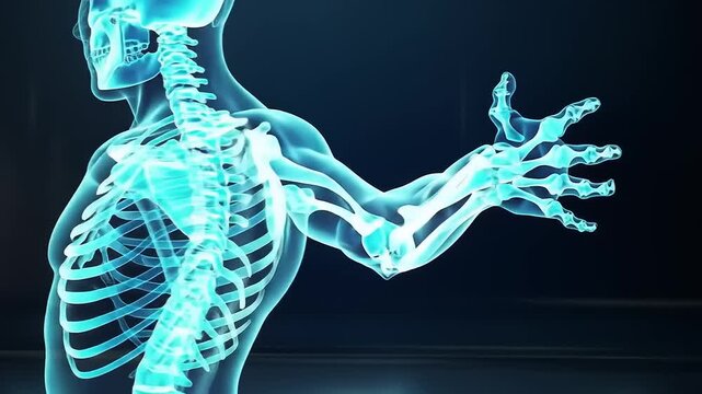 Human Skeleton Arm XRay on Blue.