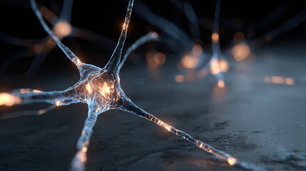 Abstract digital illustration of a neuron with glowing connections