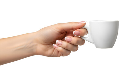 Woman's Hand Holding Small White Coffee Cup espresso