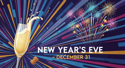 New Years Eve Celebration with Champagne and Fireworks.