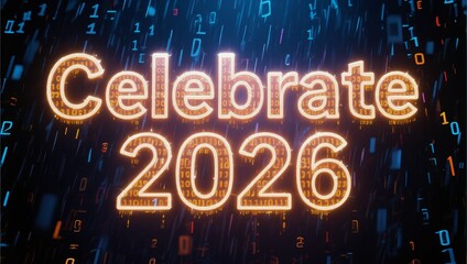 Glowing sign that says "Celebrate 2026" in neon lights