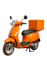 Obraz premium Vibrant orange scooter with cargo box ready for delivery High quality Realistic image.