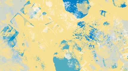 Fundo artístico abstrato com pinceladas texturizadas em azul e amarelo, elementos visuais dinâmicos e padrão moderno, perfeito para design criativo e decoração contemporânea